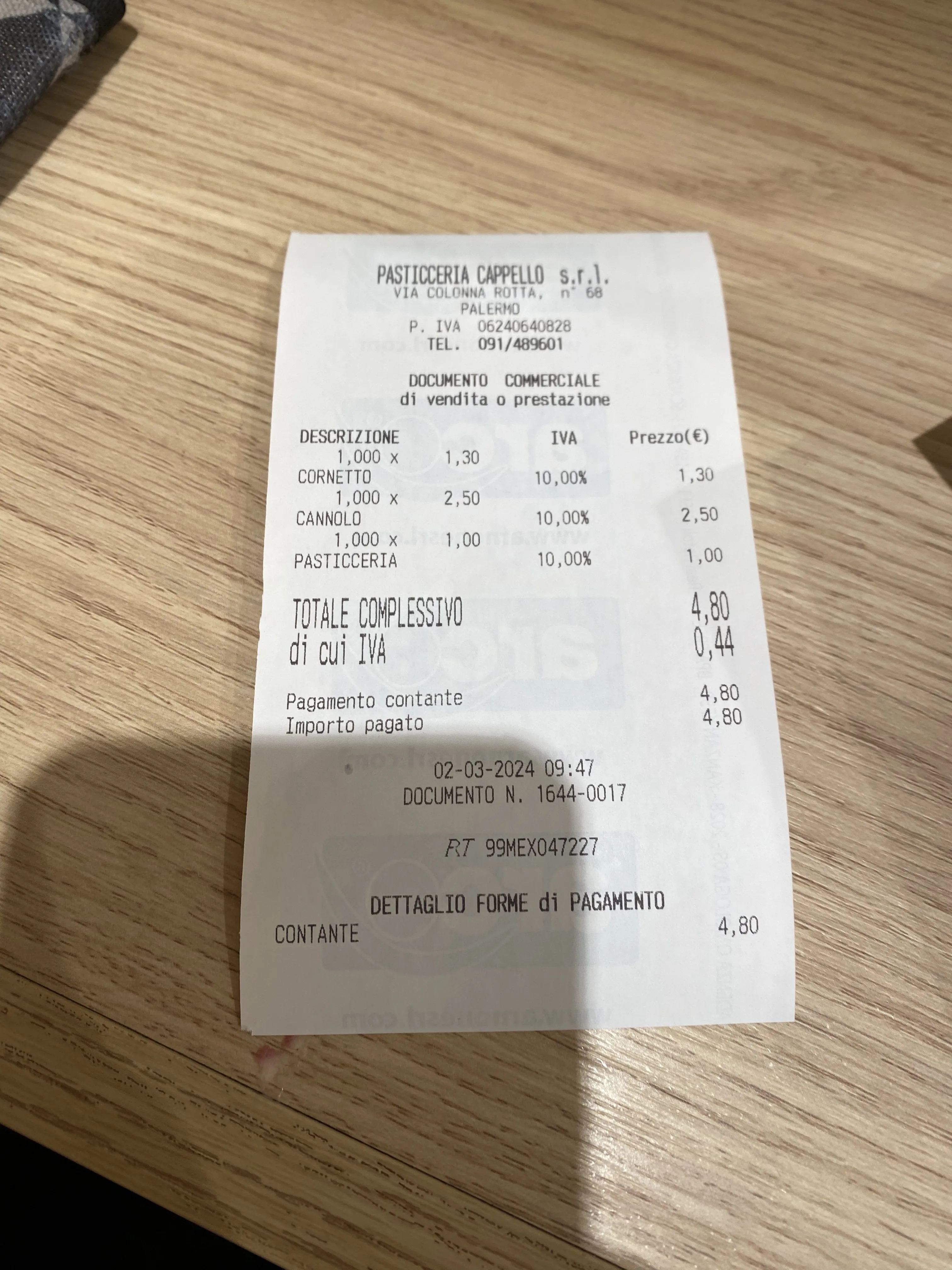 Precio en el post de la Crítica Pasticceria Cappello