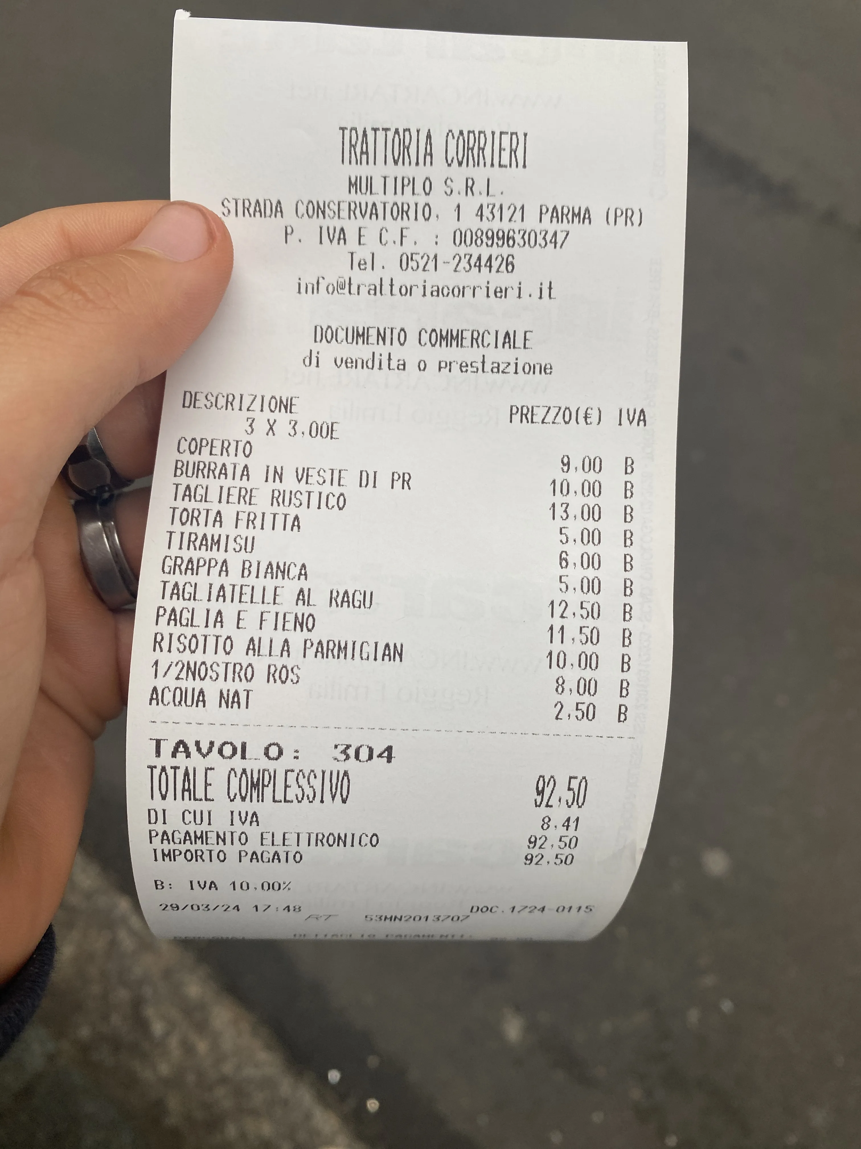 Precio en el post de la Crítica Trattoria Corrieri