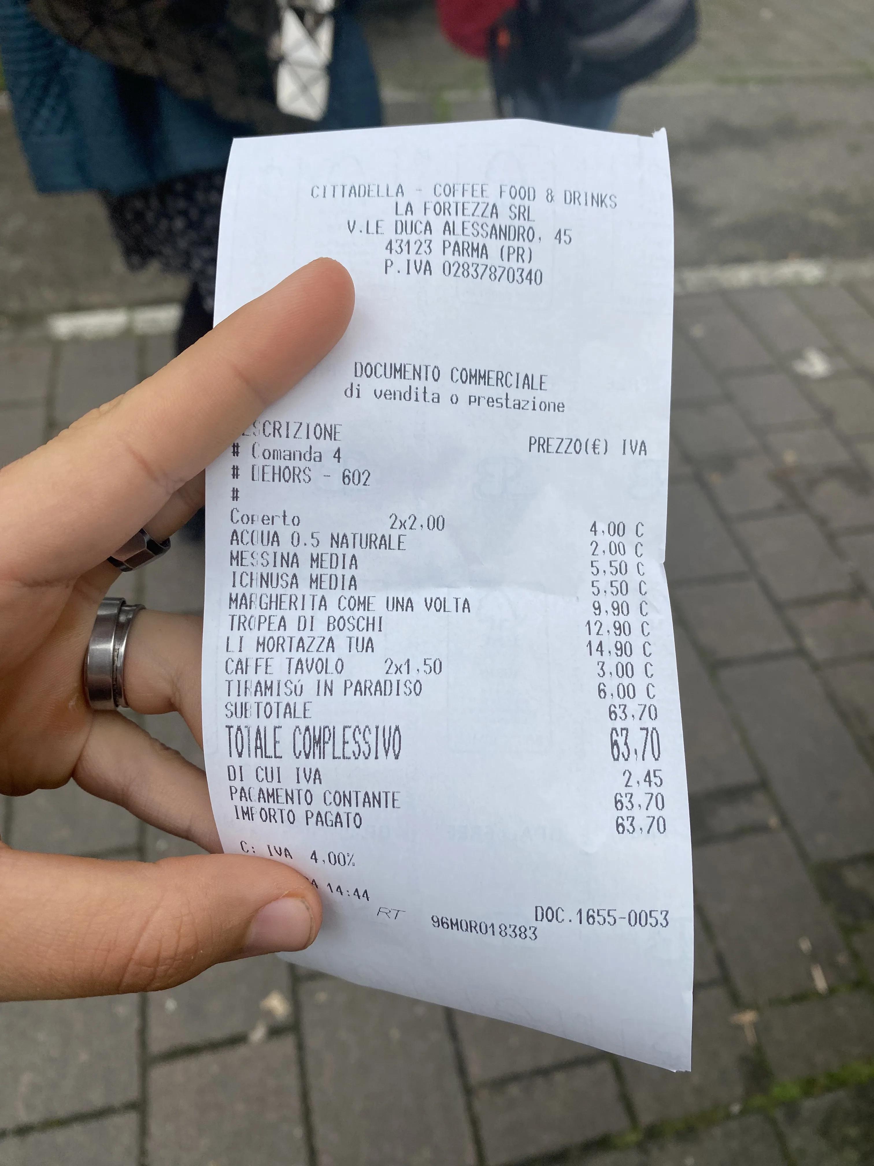 Precio en el post de la Crítica Pizzeria Cittadella Parma
