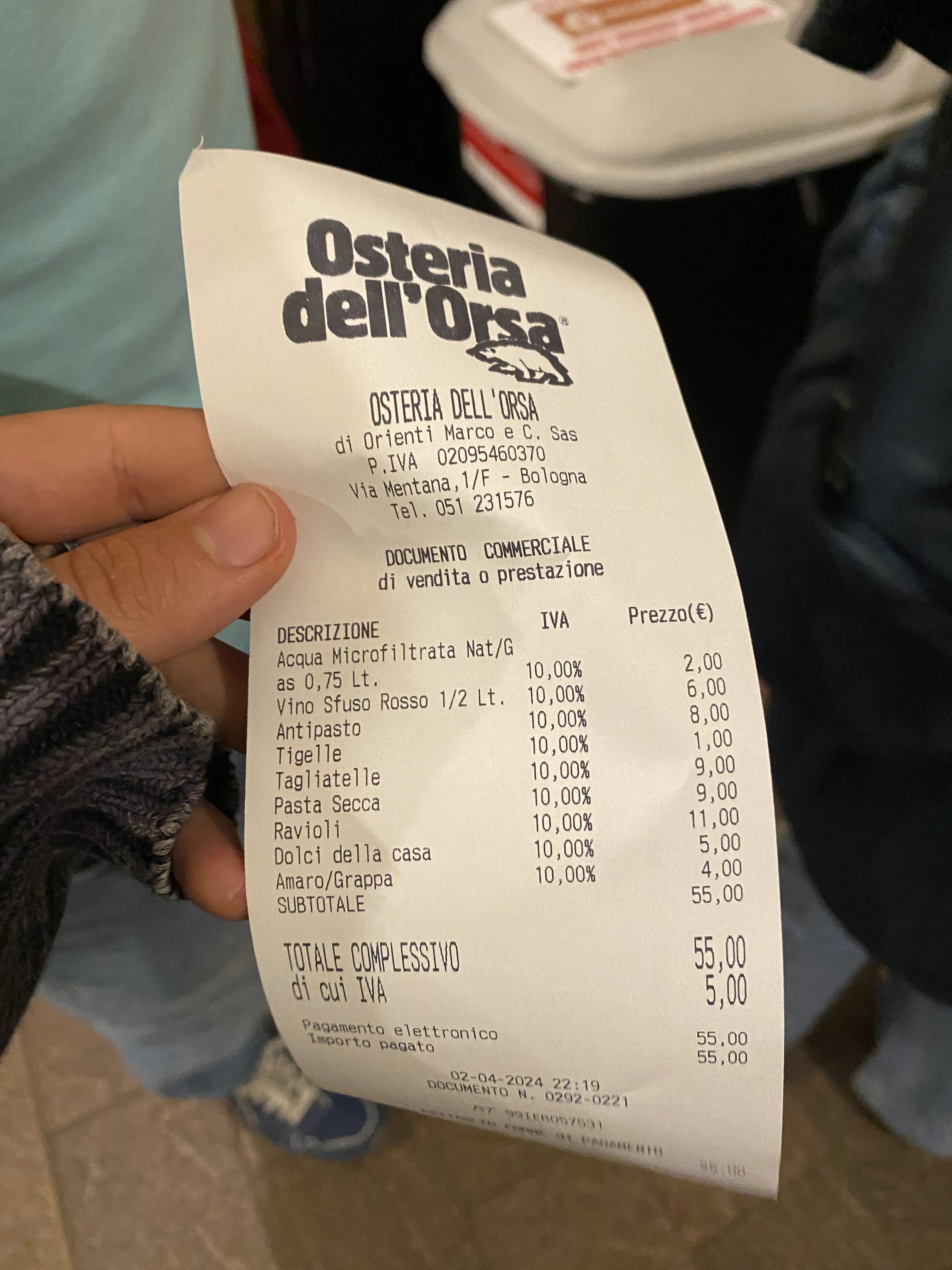 Precio en el post de la Crítica Osteria dell'Orsa